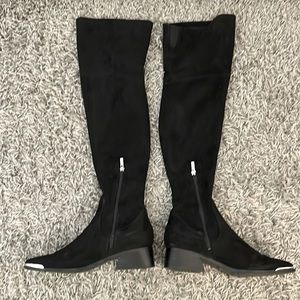 Over the knee Black Suede Marc Fisher boots with gunmetal tip.Comfortable/Sexy